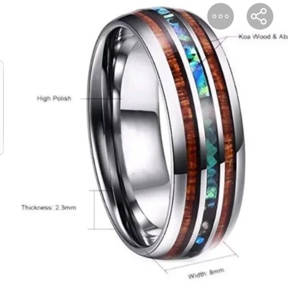 Couples SET ..HAWAIIN KOA & ABALONE RING - Picture 2 of 5